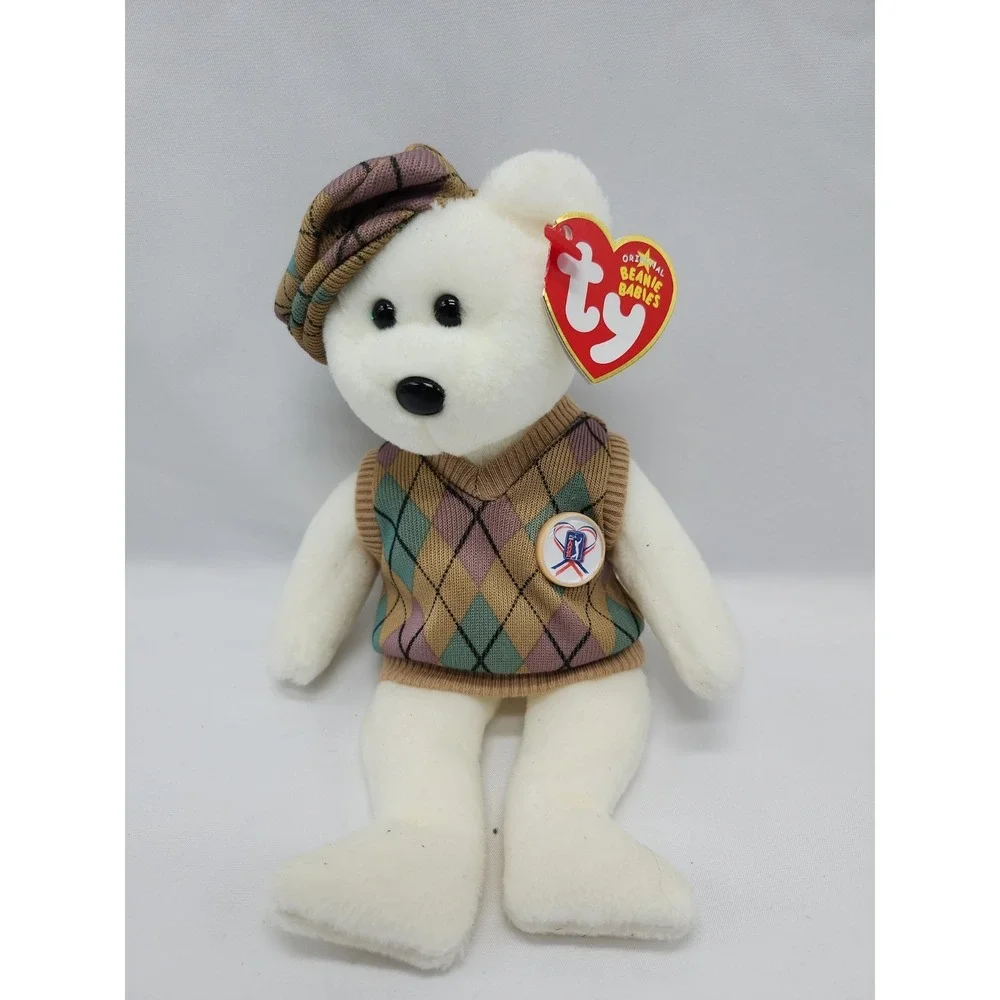 TY Beanie Baby TOUR TEDDY the PGA Golf Bear (9 inch) NWT Stuffed Teddy Dad Gift